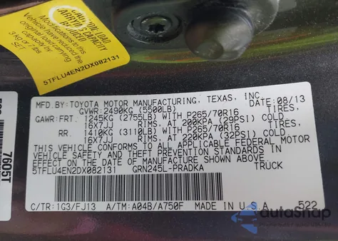 2013 Toyota Tacoma Base V6 from USA, damaged, VIN 5TFLU4EN2DX082131